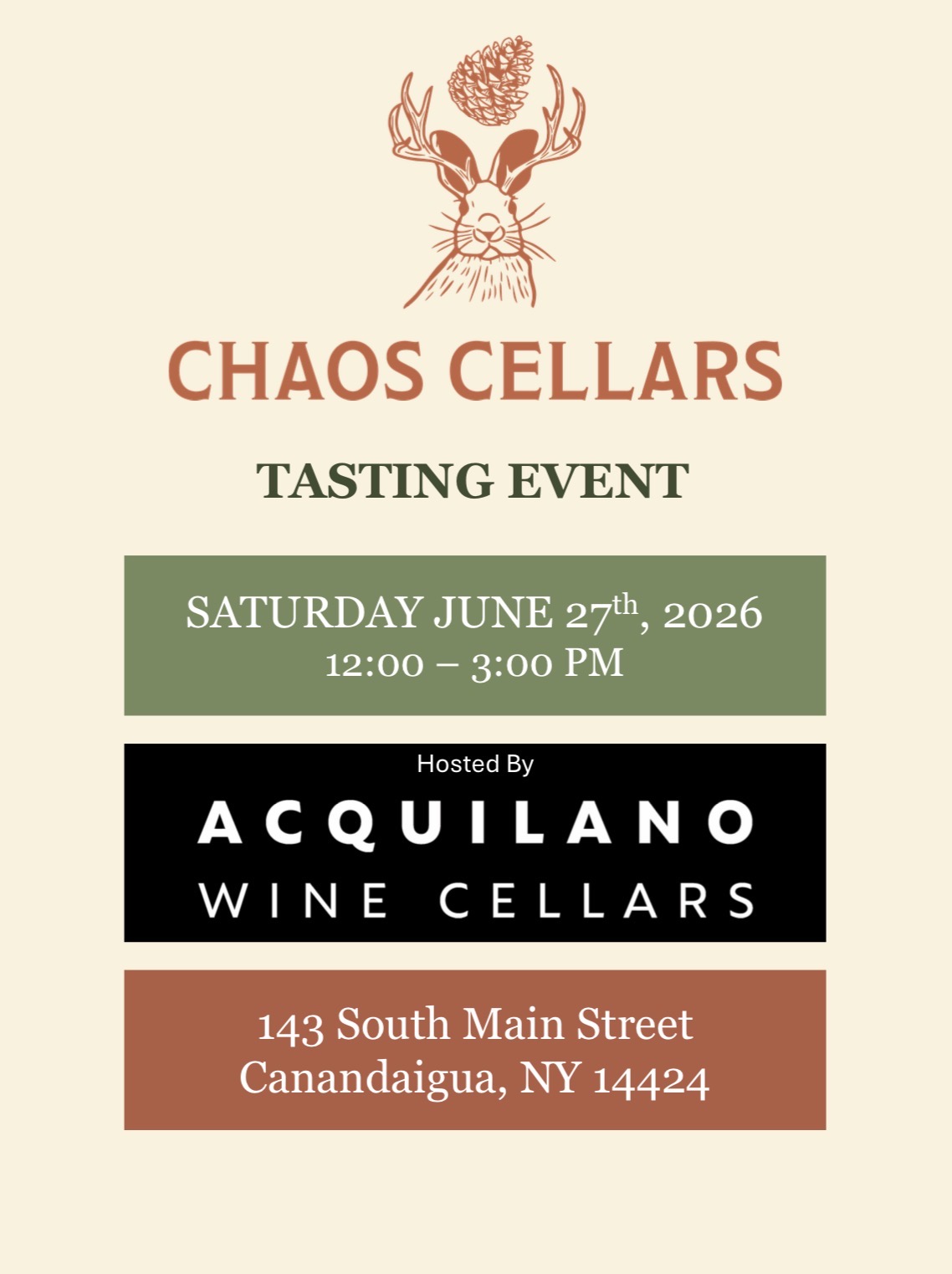Tasting Event at Acquilano Wine Cellars flyer